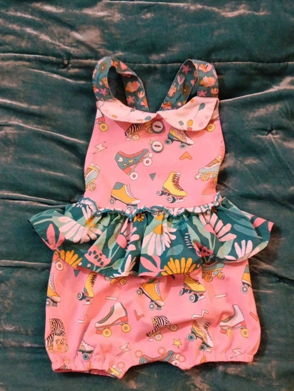 Wild Flowers Pink Roller Skate Romper Baby Girls Size 12 Months